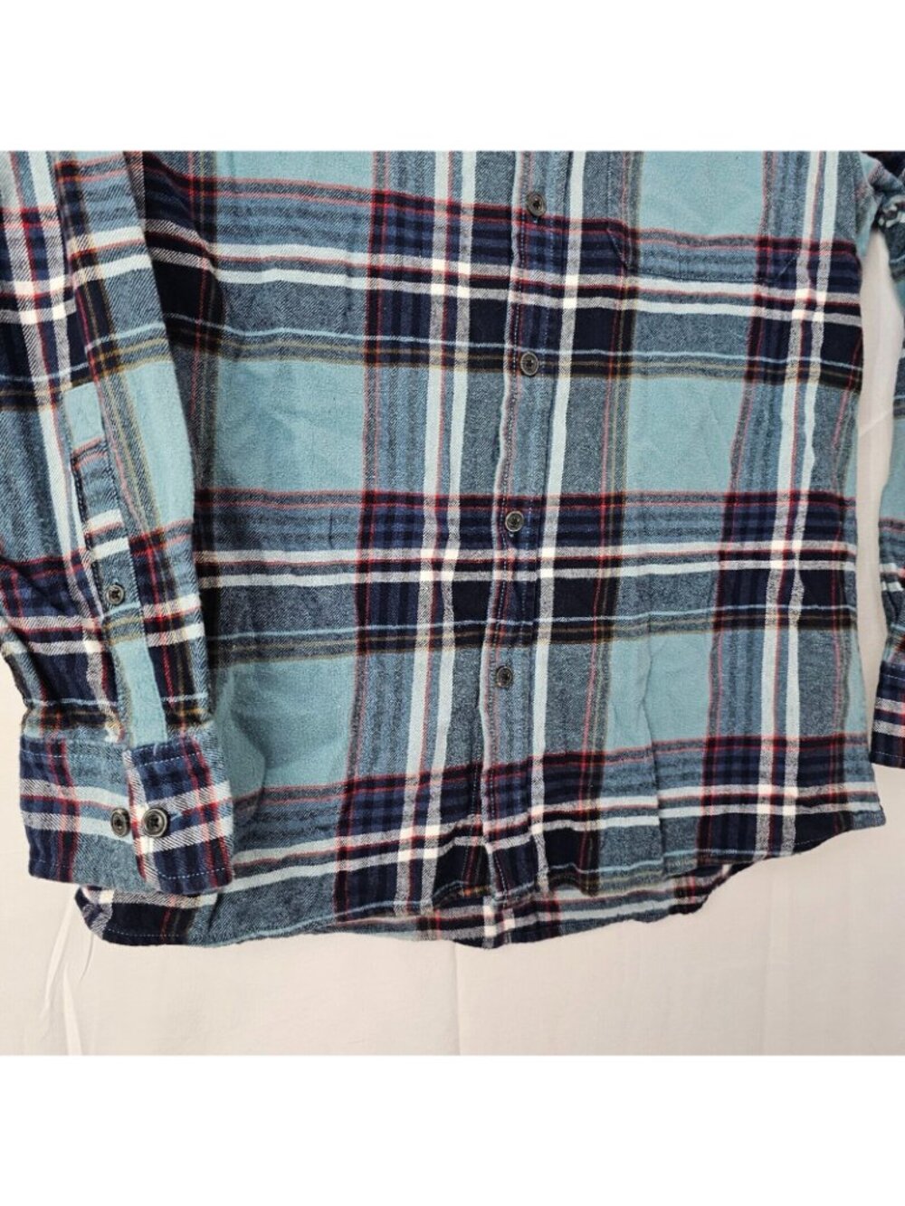 Eddie Bauer Button Up Shirt Mens M Blue Plaid Long Sleeve Cotton Flannel Top - Picture 9 of 11